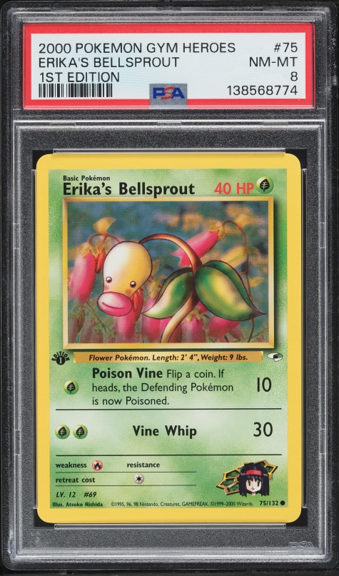 2000 Pokemon Gym Heroes 1st Edition Erika's Bellsprout #75 PSA 8 NM-MT