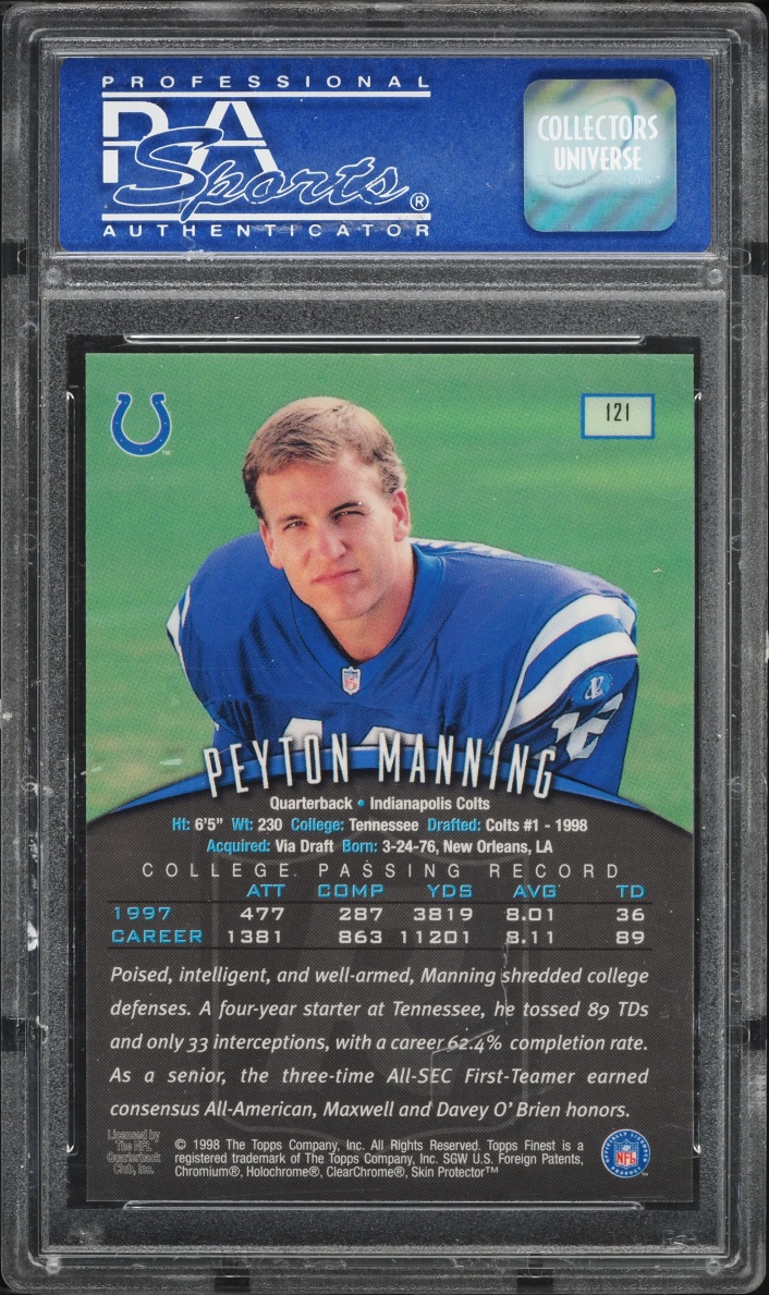 1998 Finest w/ Coating Peyton Manning ROOKIE #121 PSA 9 MINT