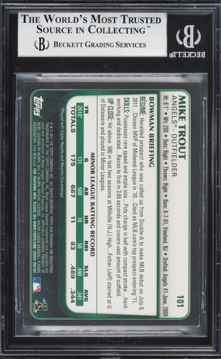 2011 Bowman Draft Gold Mike Trout ROOKIE #101 BGS 8.5 NM-MT+