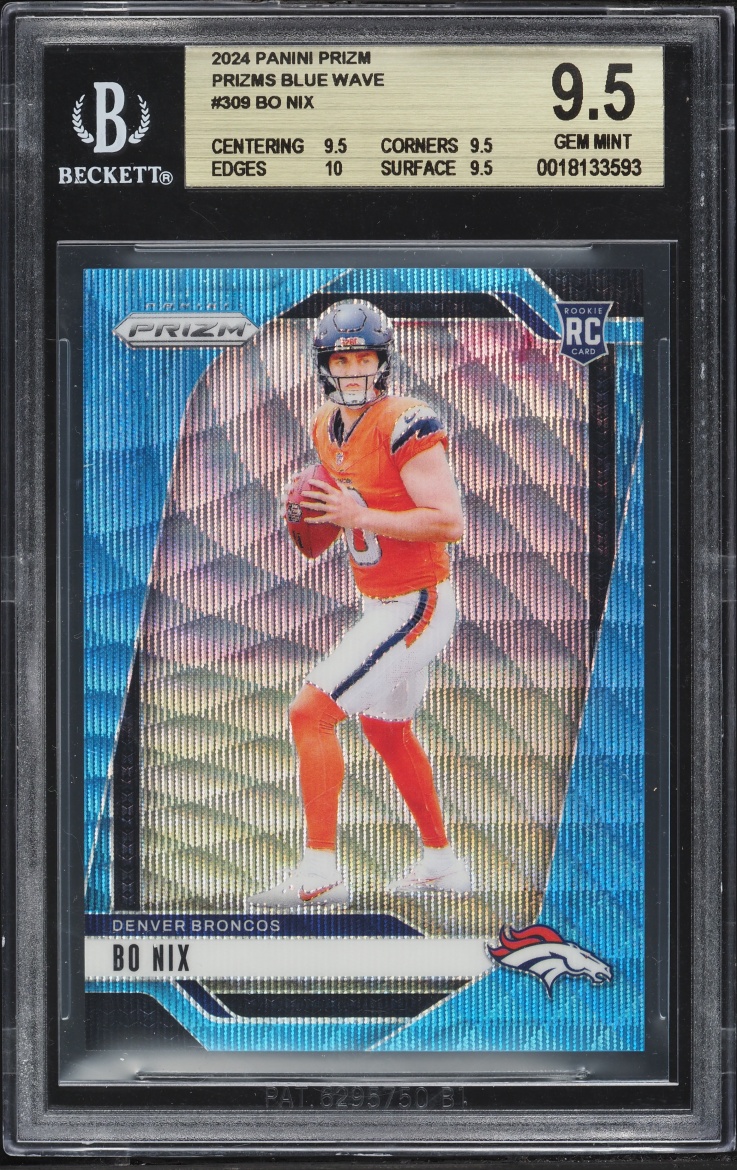 2024 Panini Prizm Blue Wave Bo Nix ROOKIE /230 #309 BGS 9.5 GEM MINT