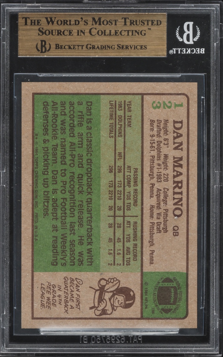 1984 Topps Football Dan Marino ROOKIE #123 BGS 9.5 GEM MINT