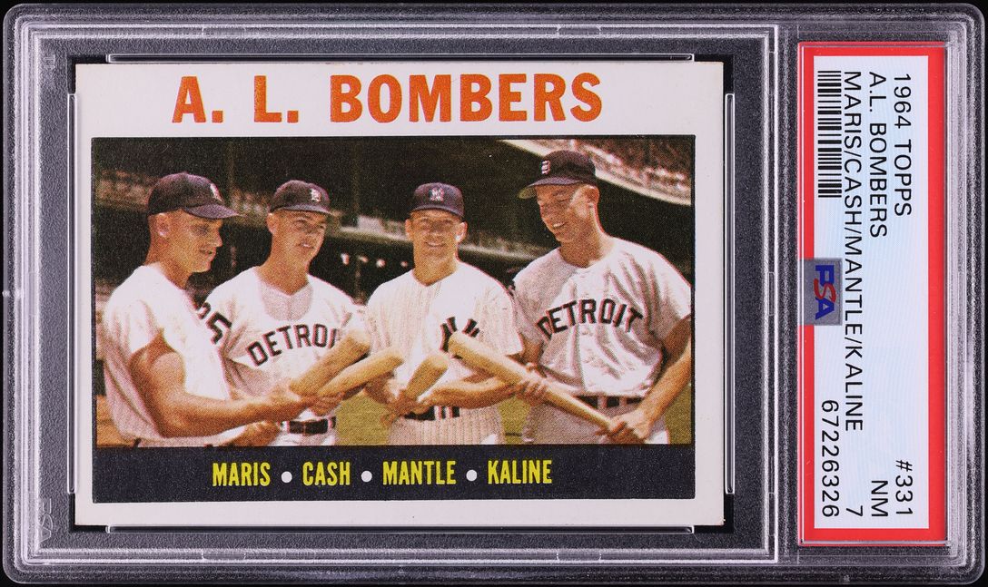 1964 Topps Mickey Mantle Roger Maris Al Kaline A.L. BOMBERS #331 PSA 7 NRMT