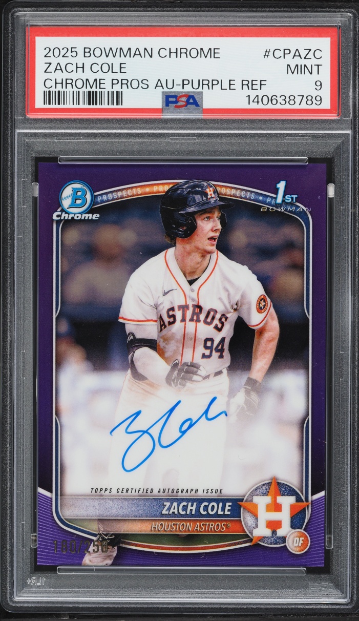2025 Bowman Chrome Purple Refractor Zach Cole PROSPECT AUTO /250 #CPAZC PSA 9 MINT