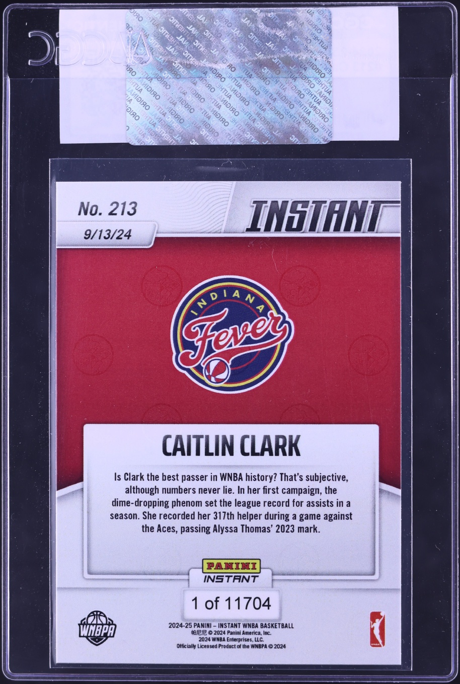 2024 Panini Instant WNBA Caitlin Clark ROOKIE /11704 #213 CGC AUTH