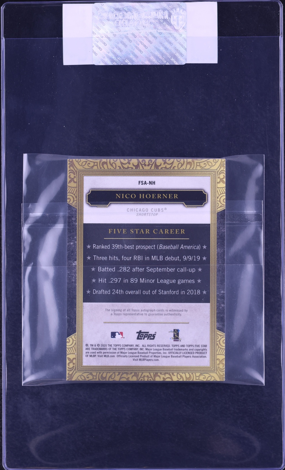 2020 Topps Five Star Nico Hoerner ROOKIE AUTO #FSA-NH CGC AUTH
