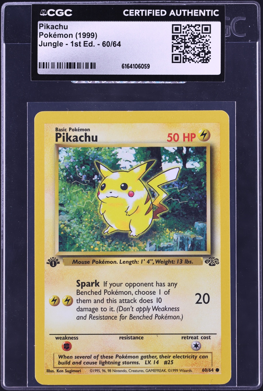 1999 Pokemon Jungle 1st Edition Pikachu #60 CGC AUTH