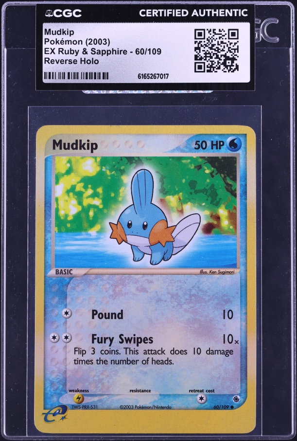 2003 Pokemon EX Ruby & Sapphire Reverse Holo Mudkip #60 CGC AUTH