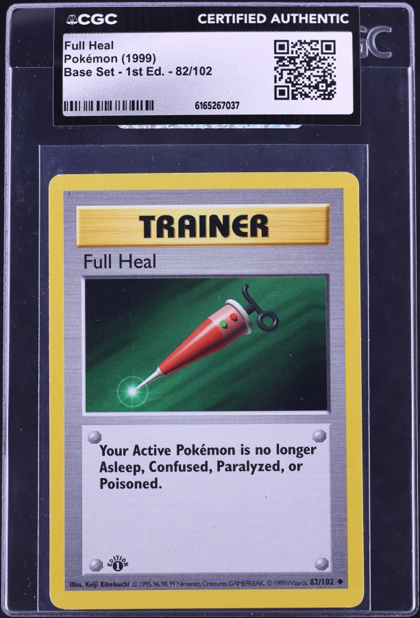 1999 Pokemon Base Set Shadowless 1st Edition Full Heal #82 CGC AUTH