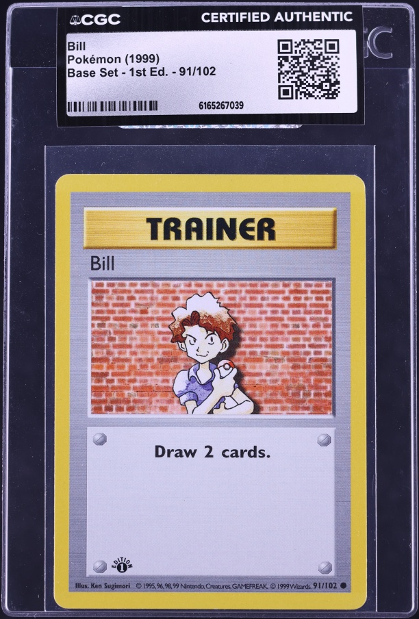 1999 Pokemon Base Set Shadowless 1st Edition Bill #91 CGC AUTH