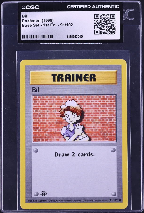 1999 Pokemon Base Set Shadowless 1st Edition Bill #91 CGC AUTH
