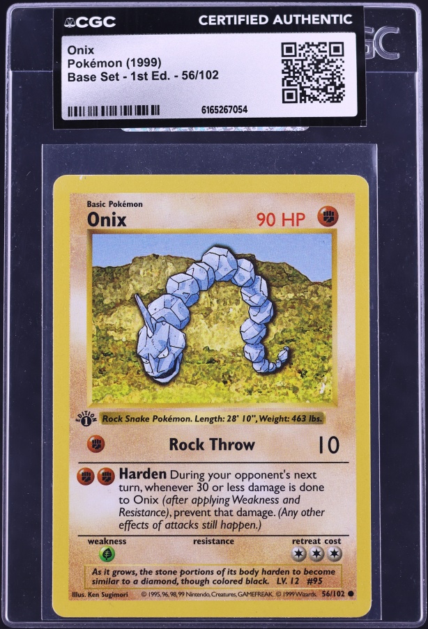 1999 Pokemon Base Set Shadowless 1st Edition Onix #56 CGC AUTH