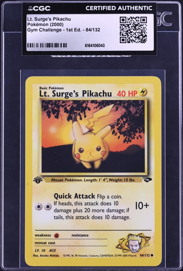 2000 Pokemon Gym Challenge 1st Edition Lt Surge's Pikachu #84 CGC AUTH