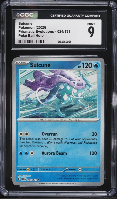 2025 Pokemon Scarlet & Violet Prismatic Evolutions Poke Ball Holo Suicune #24 CGC 9 MINT