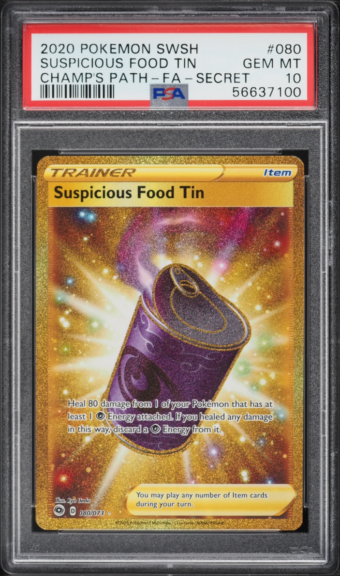 2020 Pokemon SWSH Champion's Path Gold Rare Suspicious Food Tin #80 PSA 10 GEM MINT