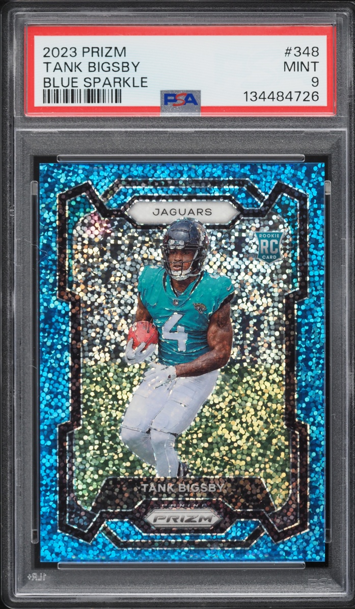 2023 Panini Prizm Blue Sparkle Tank Bigsby ROOKIE /96 #348 PSA 9 MINT