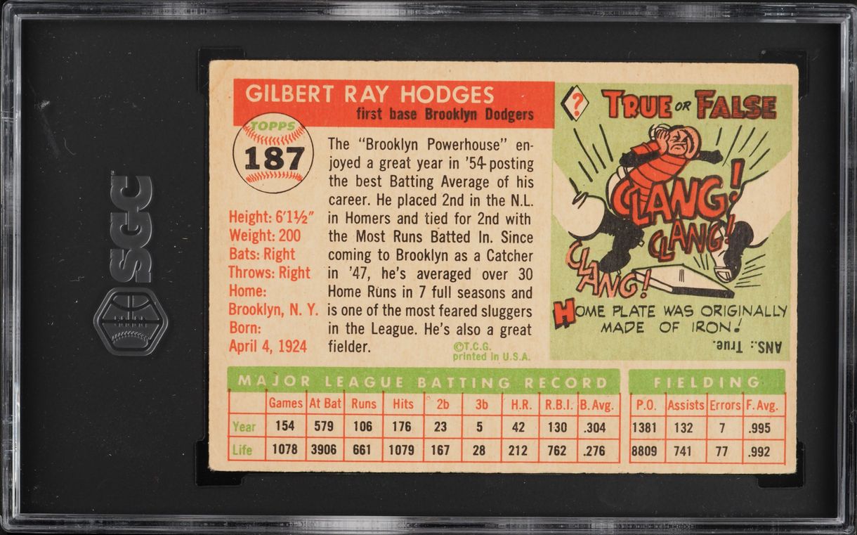 1955 Topps Gil Hodges #187 SGC 3 VG