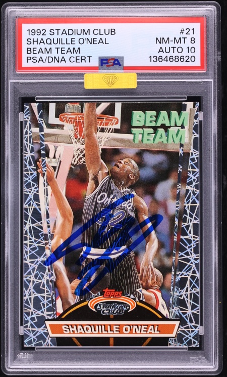 1992 Stadium Club Beam Team Shaquille O'Neal ROOKIE AUTO DNA 10 #21 MBA PSA 8 NM-MT