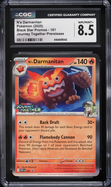 2025 Pokemon SV Promo Journey Together Prerelease Staff N's Darmanitan #181 CGC 8.5 NM-MT+