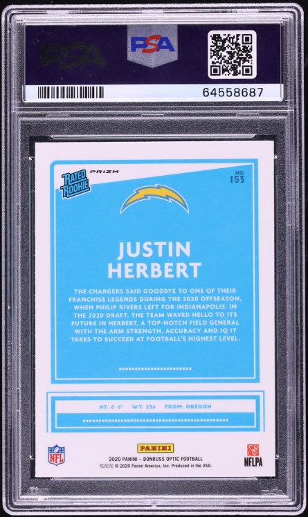 2020 Donruss Optic Holo Prizm Justin Herbert ROOKIE #153 PSA 10 GEM MINT