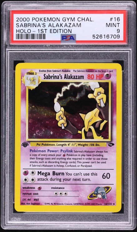 2000 Pokemon Gym Challenge 1st Edition Holo Sabrina's Alakazam #16 PSA 9 MINT