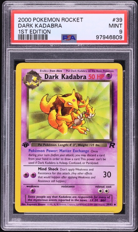 2000 Pokemon Team Rocket 1st Edition Dark Kadabra #39 PSA 9 MINT