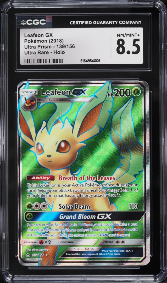 2018 Pokemon Sun & Moon Ultra Prism Full Art Leafeon Gx #139 CGC 8.5 NM-MT+