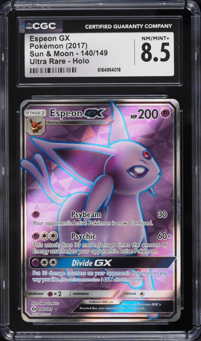 2017 Pokemon Sun & Moon Full Art Espeon Gx #140 CGC 8.5 NM-MT+