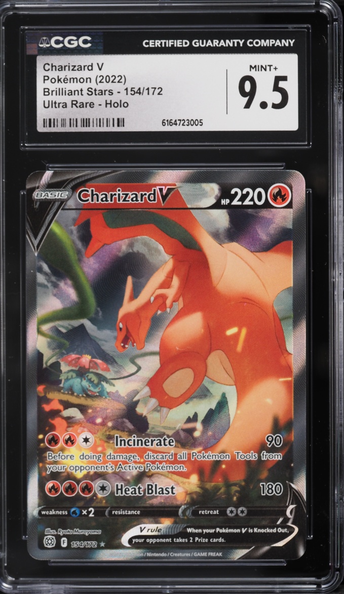 2022 Pokemon Sword & Shield Brilliant Stars Alt Art Charizard V #154 CGC 9.5 MINT+