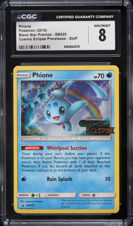 2019 Pokemon SM Promo Cosmic Eclipse Prerelease Staff Holo Phione #SM220 CGC 8 NM-MT