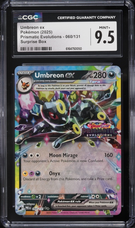 2025 Pokemon SV Prismatic Evolutions Surprise Box Holo Umbreon Ex #60 CGC 9.5 MINT+
