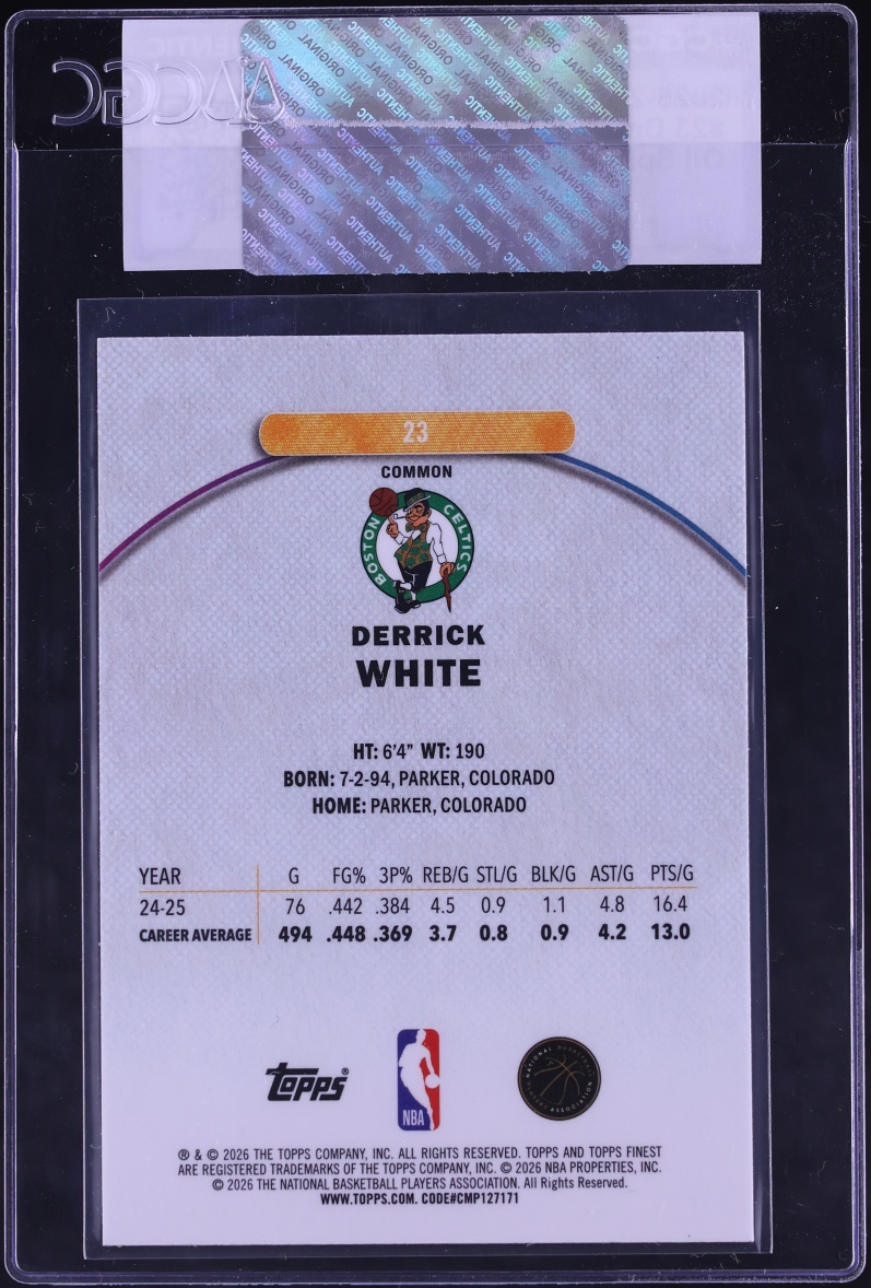 2025 Finest Oil Spill Refractor Derrick White #23 CGC AUTH