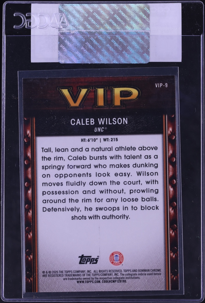 2025 Bowman Chrome U Very Important Caleb Wilson ROOKIE #VIP-9 CGC AUTH