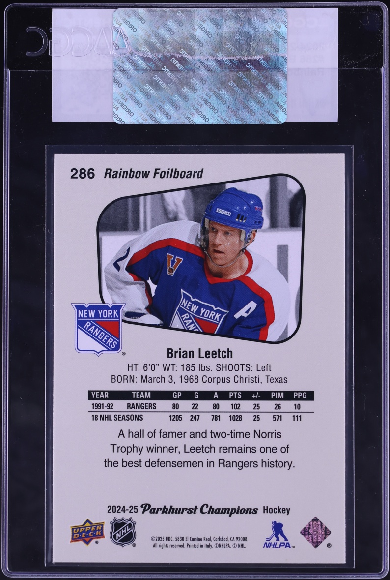 2024 Upper Deck Parkhurst Champions Rainbow Foilboard Brian Leetch #286 CGC AUTH