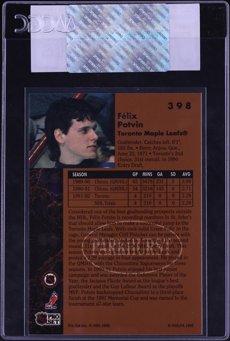 1991 Parkhurst Felix Potvin ROOKIE #398 CGC AUTH