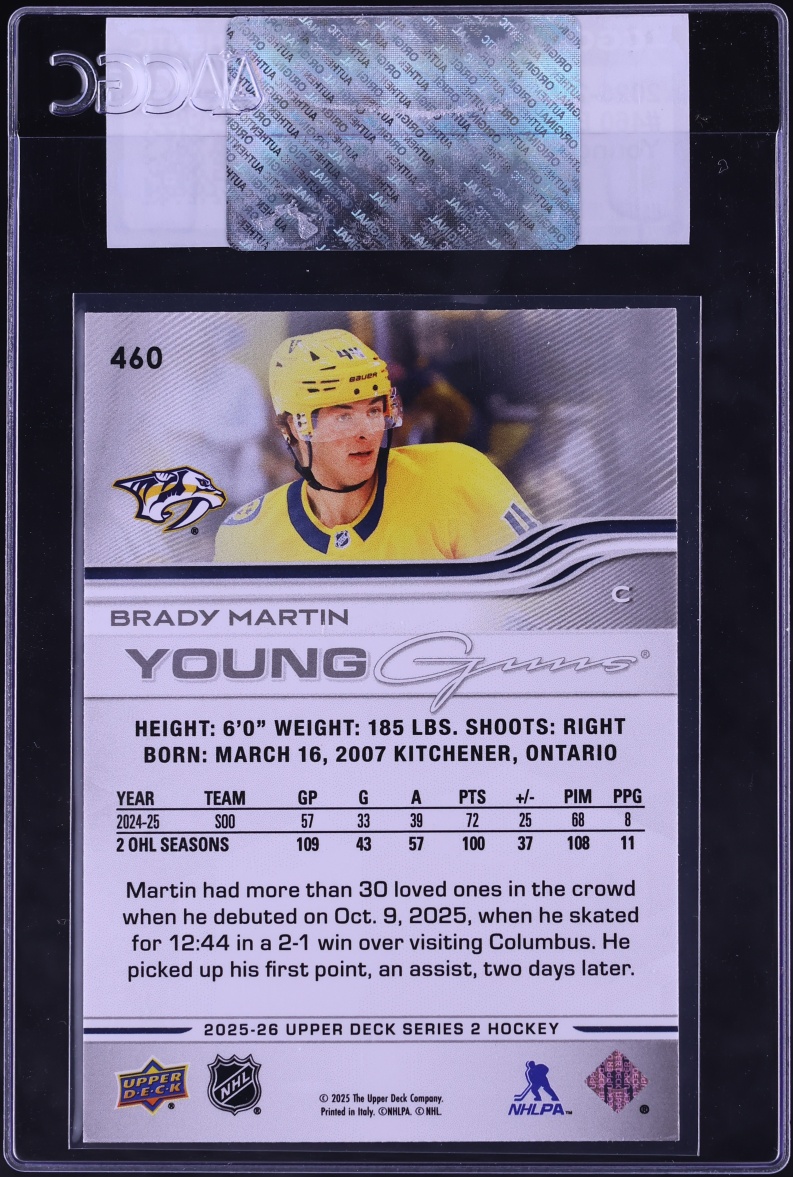 2025 Upper Deck Young Guns Brady Martin ROOKIE #460 CGC AUTH