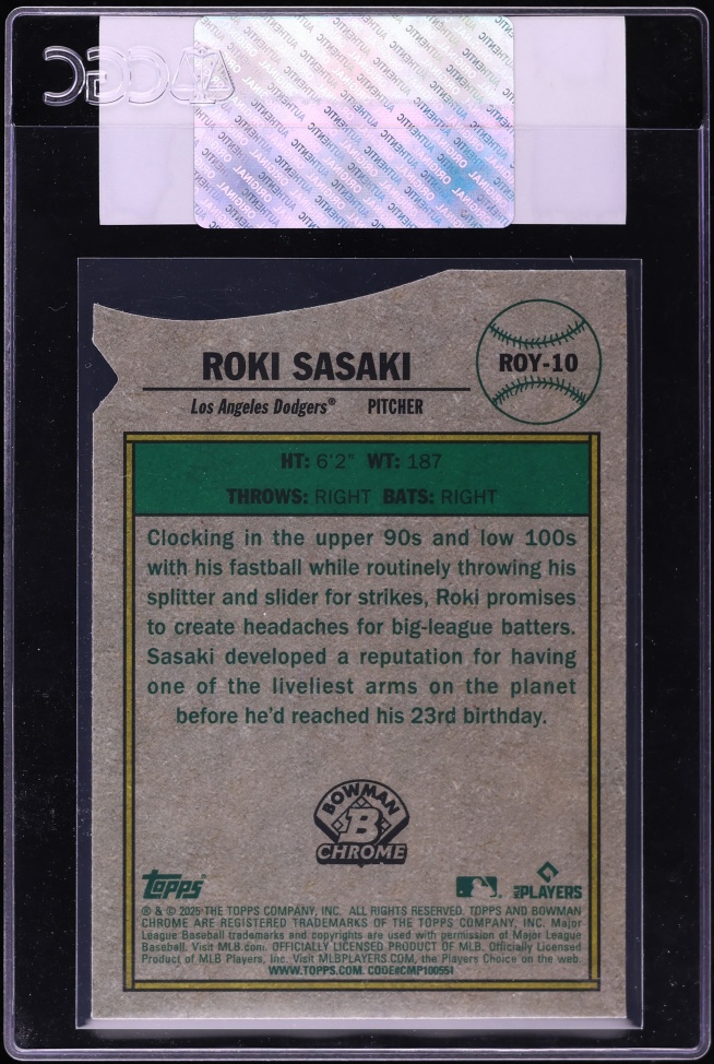 2025 Bowman Chrome ROY Favorites Die-Cut Roki Sasaki ROOKIE #ROY-10 CGC AUTH