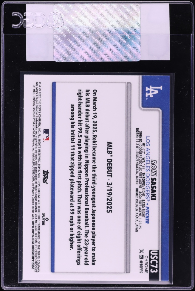 2025 Topps Chrome Update Roki Sasaki ROOKIE #USC73 CGC AUTH