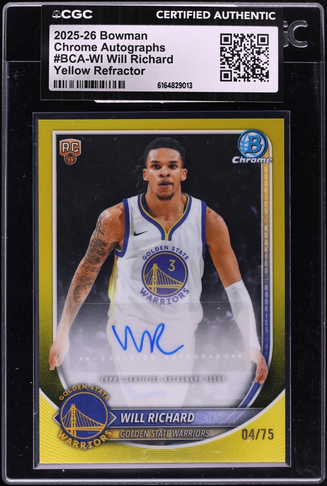 2025 Bowman Chrome Yellow Refractor Will Richard ROOKIE AUTO /75 #BCA-WI CGC AUTH