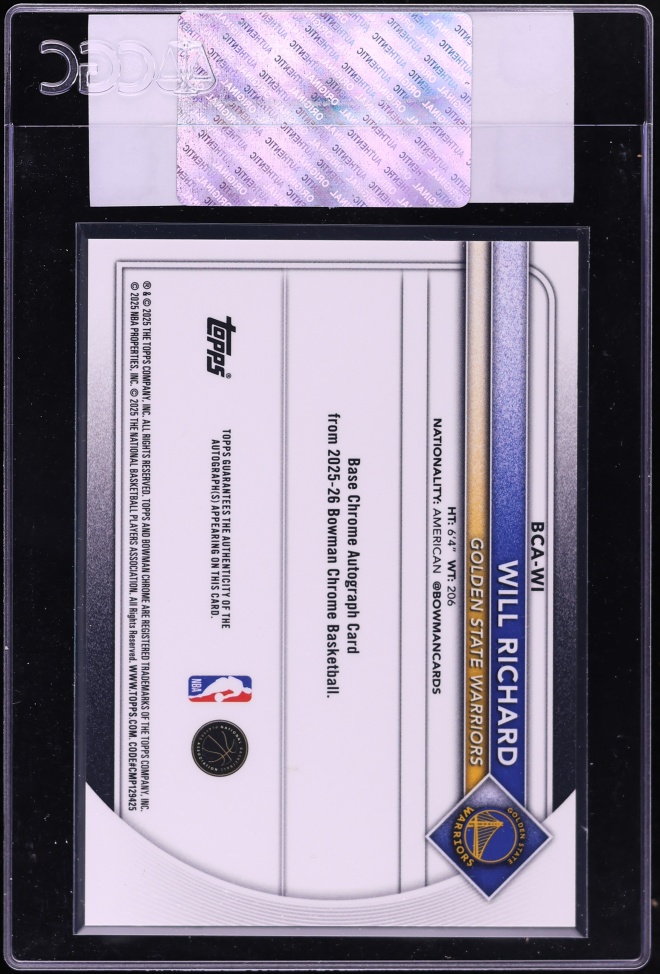 2025 Bowman Chrome Yellow Refractor Will Richard ROOKIE AUTO /75 #BCA-WI CGC AUTH