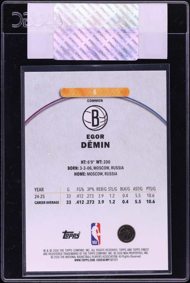 2025 Finest Oil Spill Refractor Egor Demin ROOKIE #8 CGC AUTH
