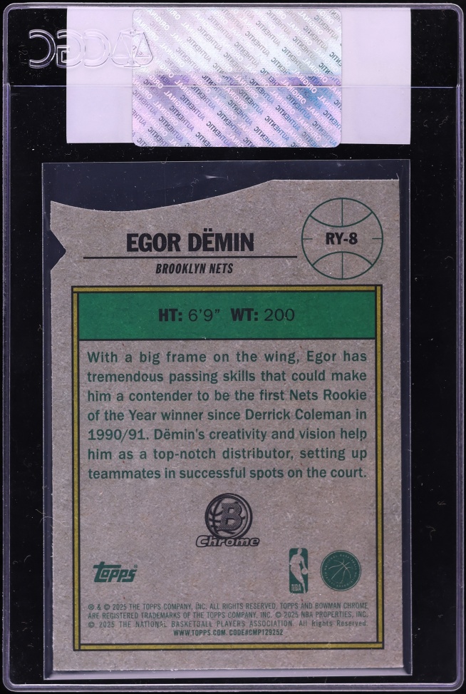 2025 Bowman Chrome ROY Favorites Die-Cut Egor Demin ROOKIE #RY-8 CGC AUTH