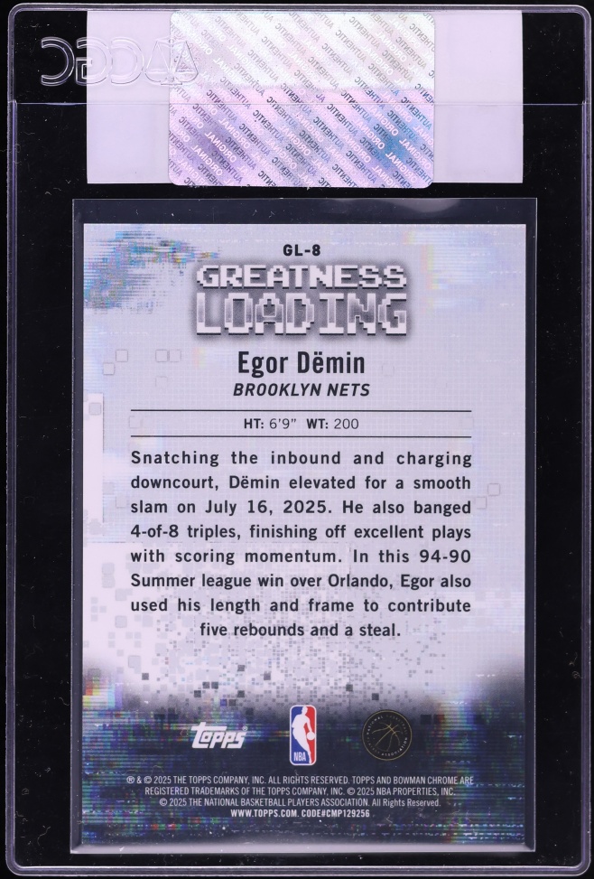2025 Bowman Chrome Greatness Loading Orange Refractor Egor Demin ROOKIE /25 #GL-8 CGC AUTH