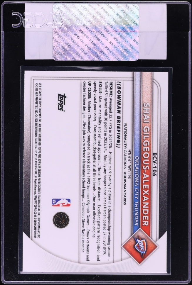 2025 Bowman Chrome Shai Gilgeous-Alexander #BCV-106 CGC AUTH