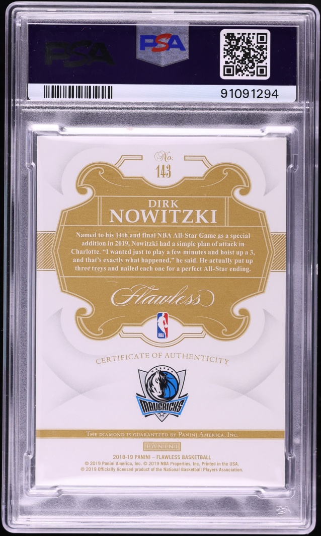 2018 Panini Flawless Dirk Nowitzki /5 #143 PSA 10 GEM MINT