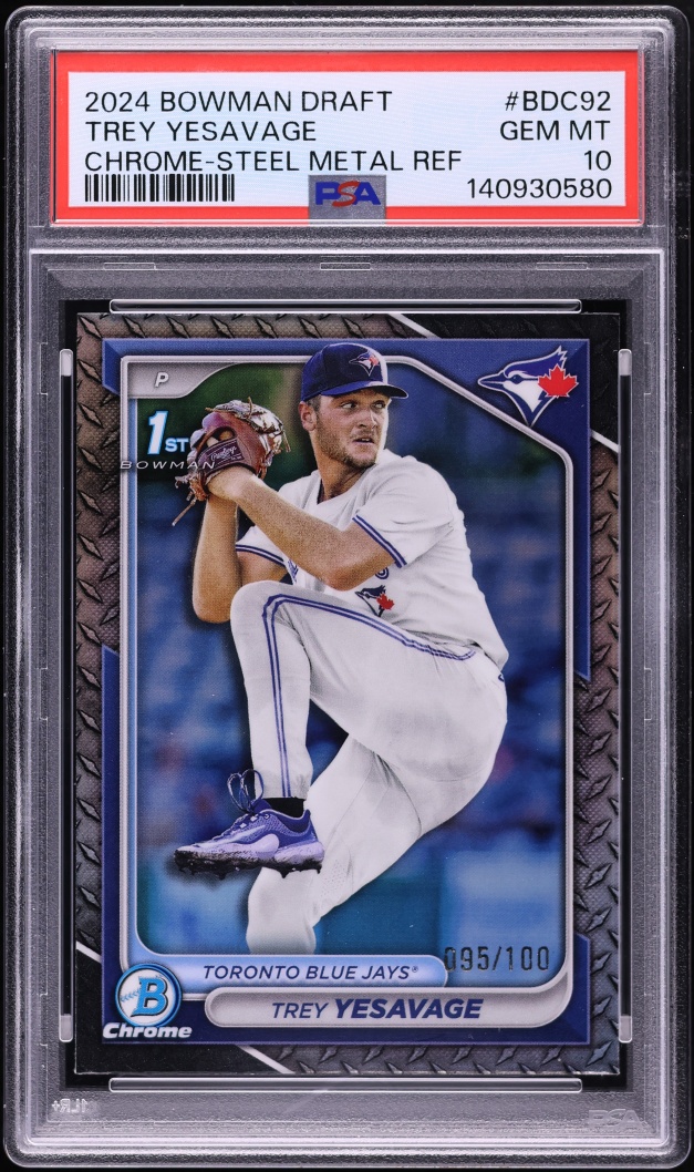 2024 Bowman Chrome Draft Steel Metal Refractor Trey Yesavage PROSPECT /100 #BDC-92 PSA 10 GEM