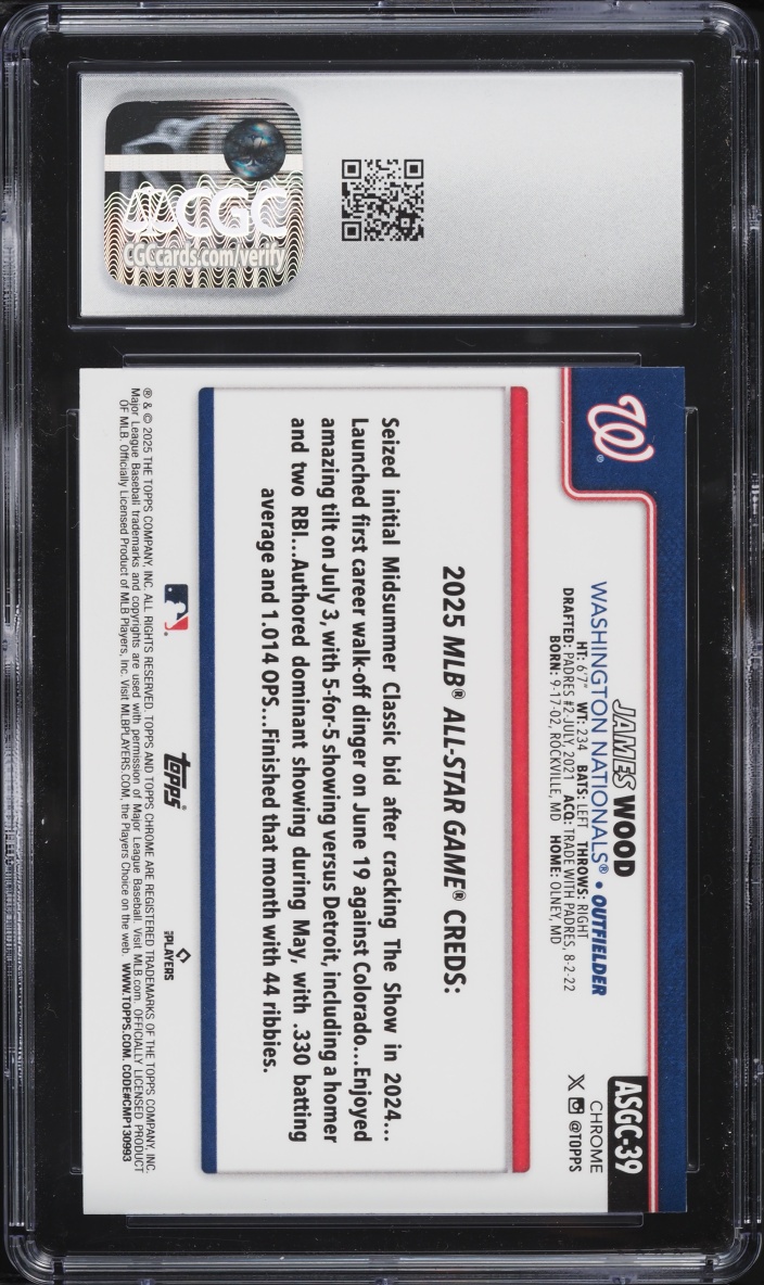 2025 Topps Chrome Update All-Star Game James Wood ROOKIE #ASGC-39 CGC 7 NRMT