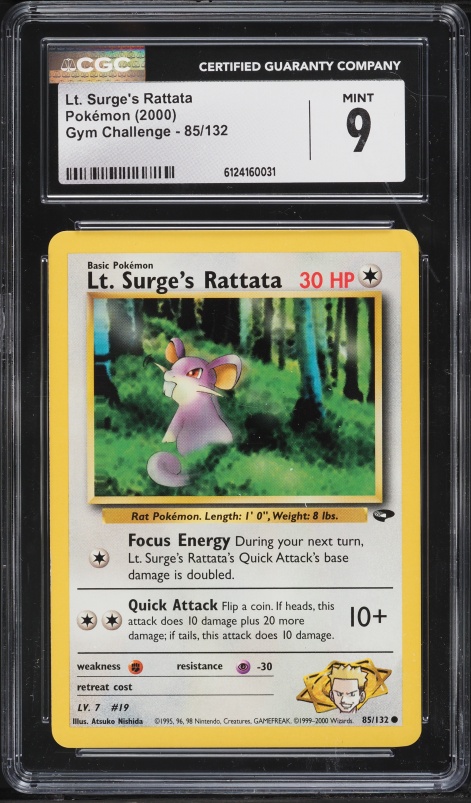 2000 Pokemon Gym Challenge Lt. Surge's Rattata #85 CGC 9 MINT