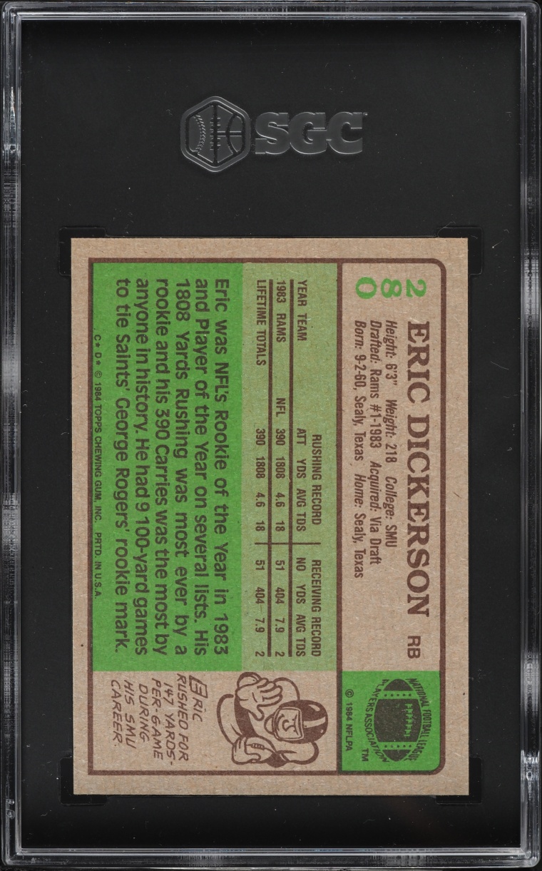 1984 Topps Football Eric Dickerson ROOKIE #280 SGC 8.5 NM-MT+