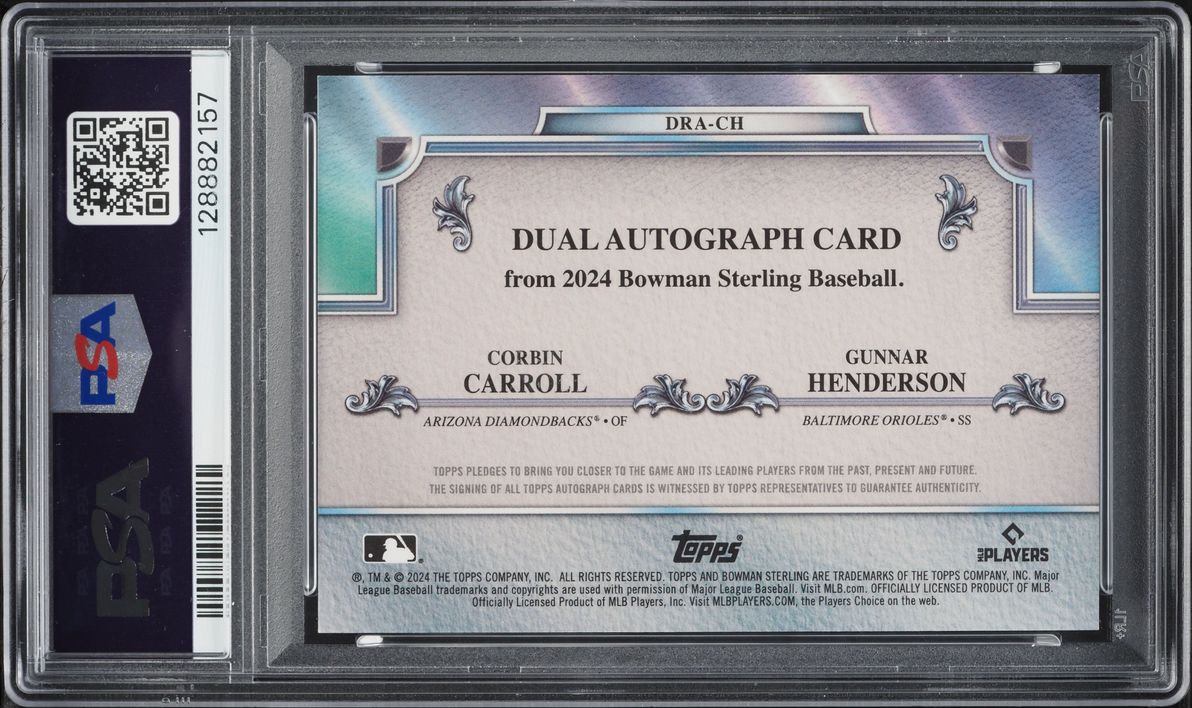 2024 Bowman Sterling Dual Refractor Corbin Carroll Gunnar Henderson AUTO /25 PSA 10 GEM MINT