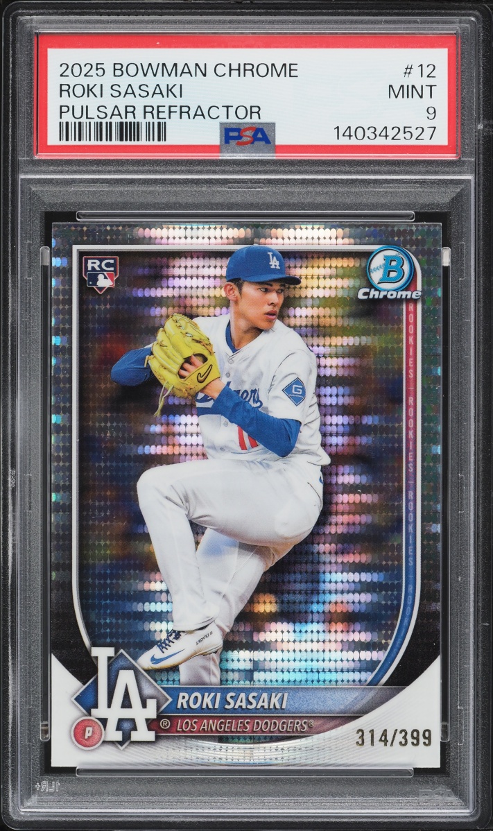 2025 Bowman Chrome Pulsar Refractor Roki Sasaki ROOKIE /399 #12 PSA 9 MINT